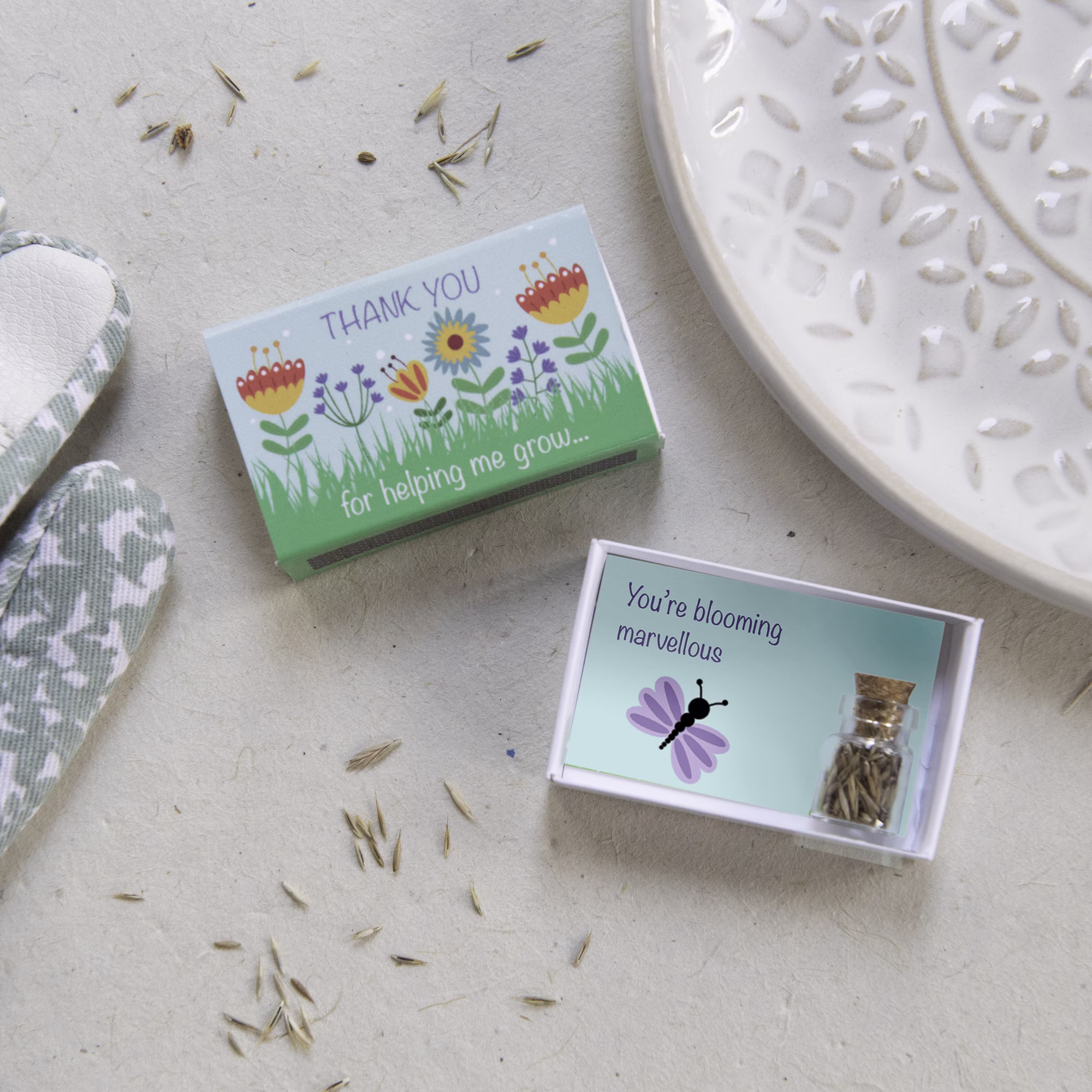 Thank You For Helping Me Grow Wildflower Seeds in A Matchbox, Card, Teacher Gift, Card