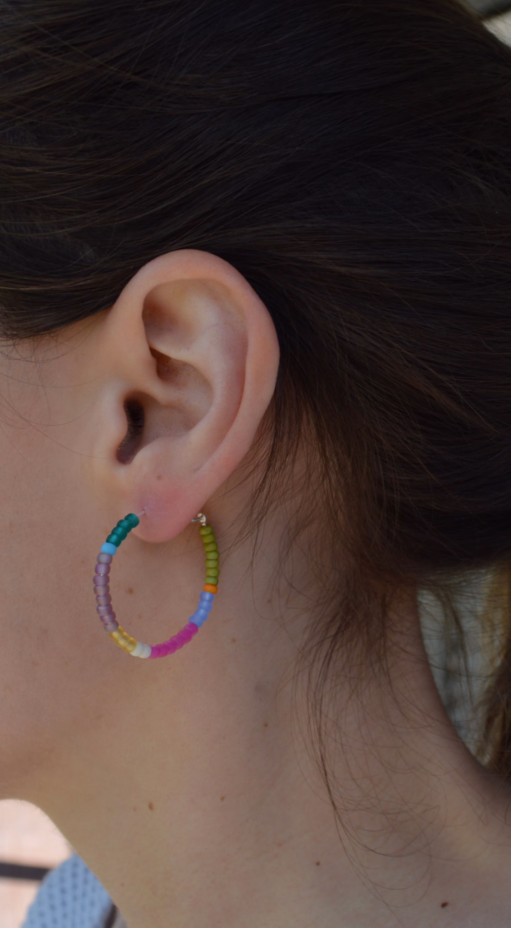 Multicolor Colorful Hoop Earrings, Seed Bead Hoops, Sterling Silver Tiny Boho Earring, Minimal Beaded, Micro Mini Small Hoops