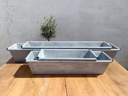 Long Zinc Trough Planter - Grey Metal Rectangle Plant Pot Window Box Galvanised Outdoor Garden Modern 6 Sizes