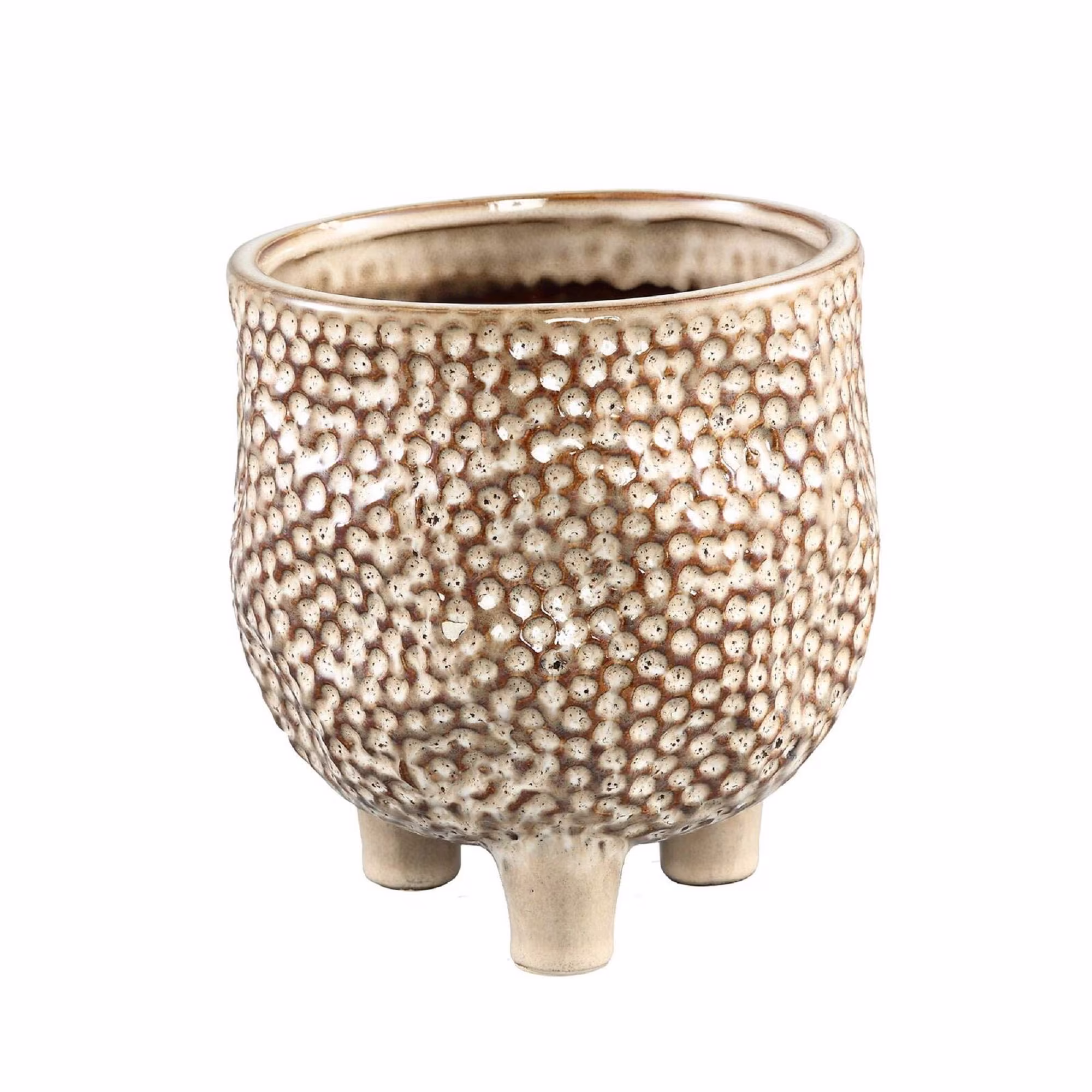 Cream Glazed Pot - Beige Dots Textured Plant Ceramic Planter With Legs 3 Sizes Boho Jungalow Style Indoor House Feet