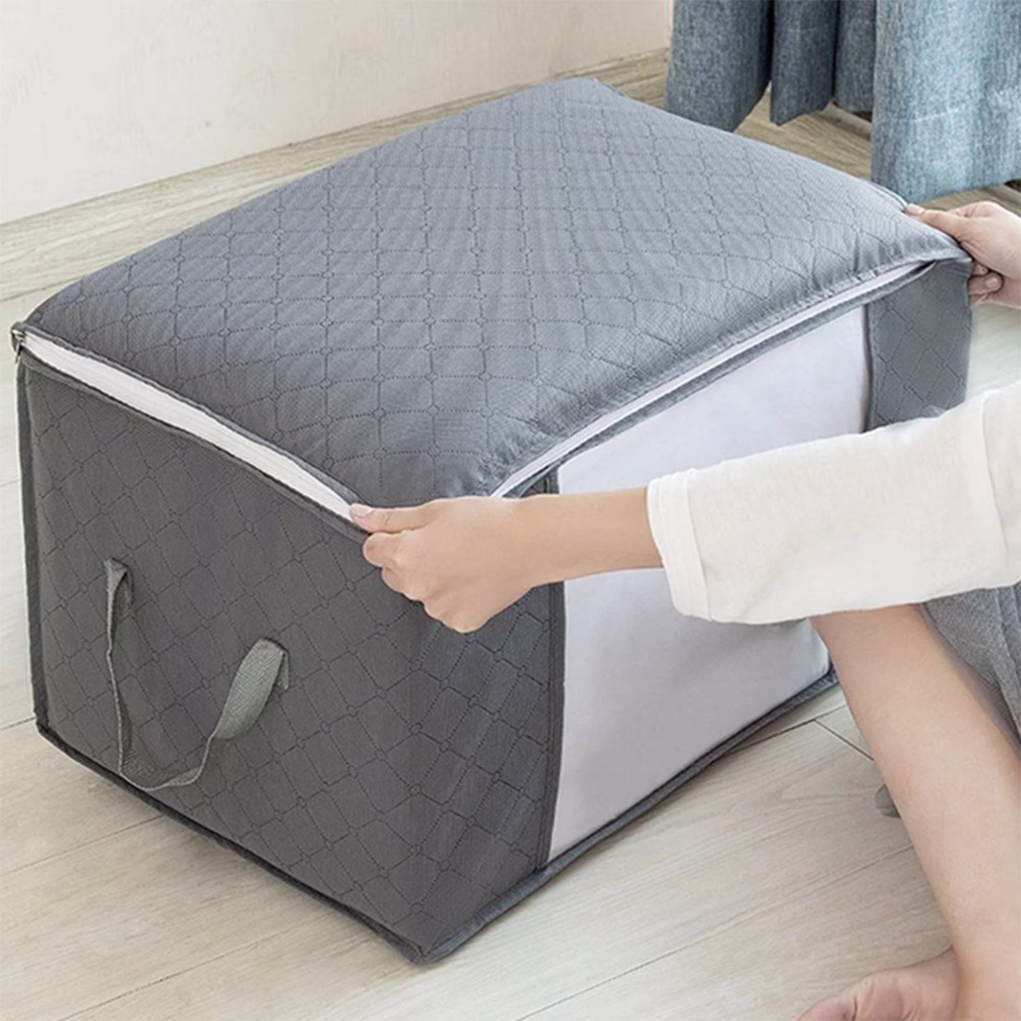 Closet Organizers, Large Capacity Breathable Storage Boxes With Lids, Quilts Clothes Blankets Pillows Organizer Box, Folding Bins