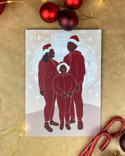 Little Family - Christmas Card Seasons Greetings Holiday Diverse Black Greeting Cards Merry Xmas From Us To You Boy Girl Mum Dad