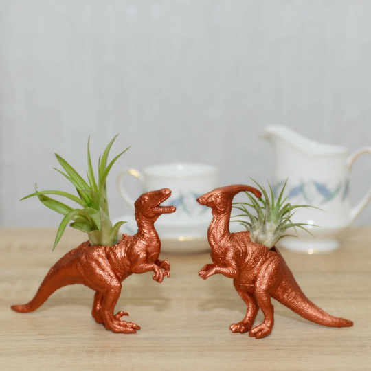 Set Of Two Hand Painted Dinosaur Planter With Plants