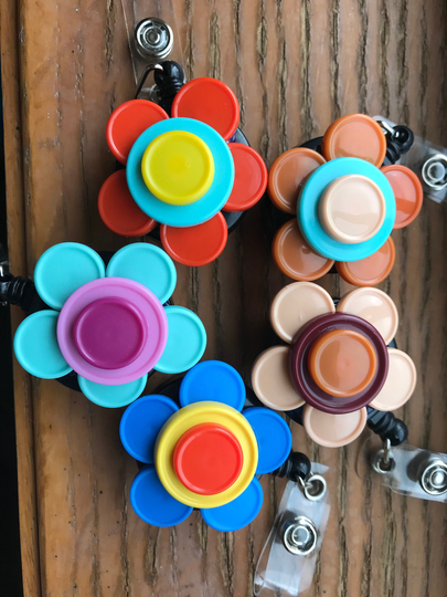 Small Flower Medicine Vial Cap ID Badge Reel