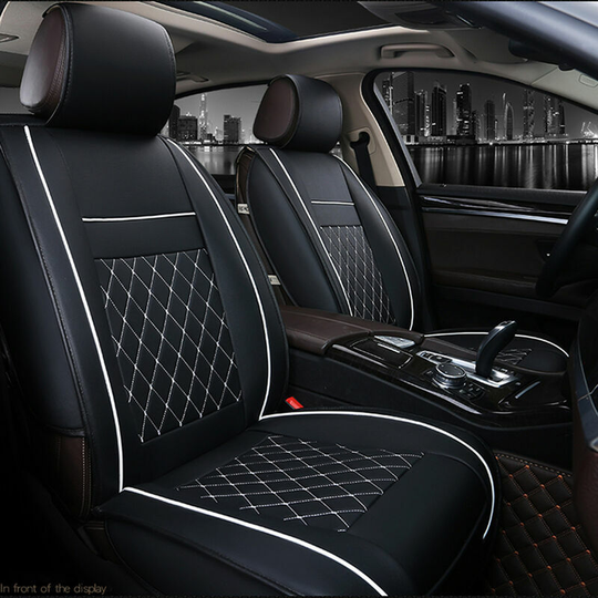 Monly - Universal four seasons 3D quilted embroidered car seat adjustable front seat cover, standard version, black and white