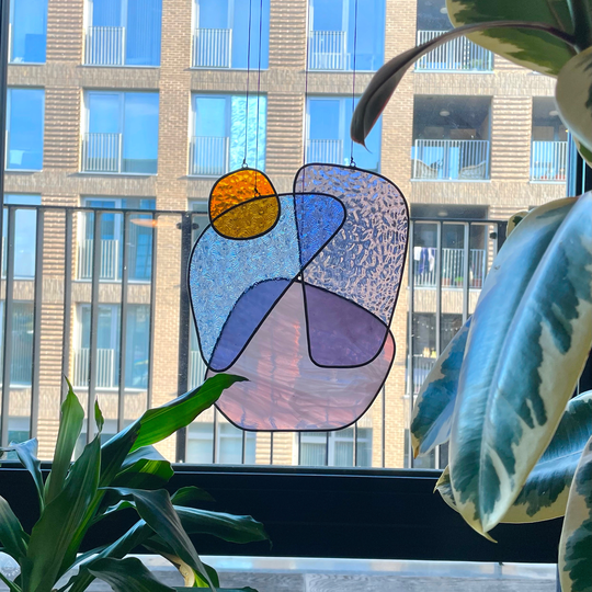 Blue Hibiscus Stained Glass Hanging Art