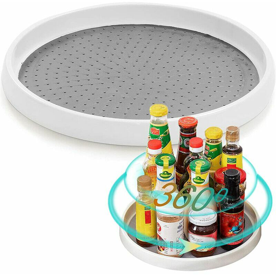 Turntable Organizer, Rotating Spice Organizer, Kitchen Closet Shelf Organizer, Rotating Storage Tray, White Plastic Condiment Rack