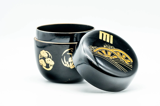 Japanese Natsume - Floral Water Wheel Black Urushi Lacquer Matcha Tea Caddy 100Ml