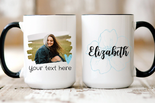 Custom Mug | Personalized Name With Photo Blue Hibiscus Gift For Her Birthday