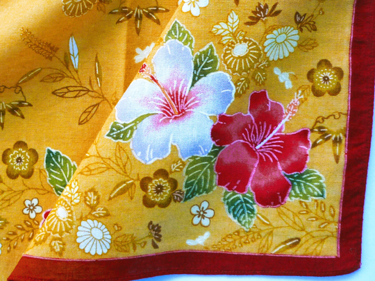 Vintage Japanese Handkerchief, Women Floral Tropical Flowers, Birthday Gift For Her, 21" X 19