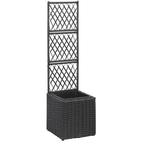 Trellis Raised Bed with 1 Pot 30x30x107 cm Poly Rattan Black