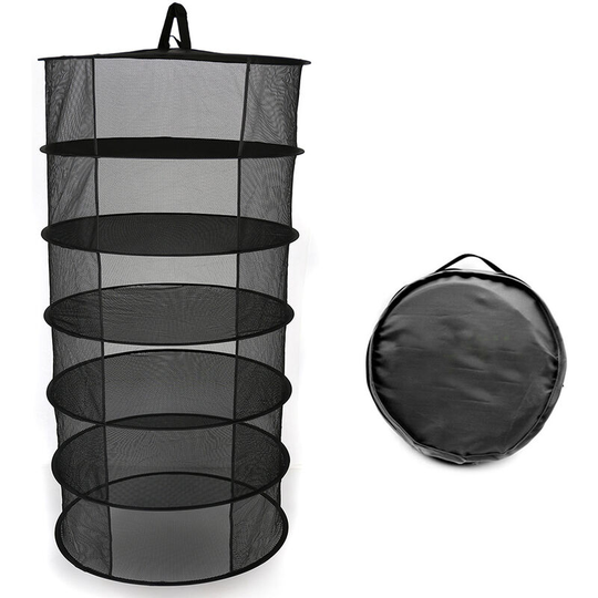 6-layer drying rack, basket of plants, flowers, herbs, circular heavy hanging drying net, diameter 60 cm, black - Black, 4 Layers