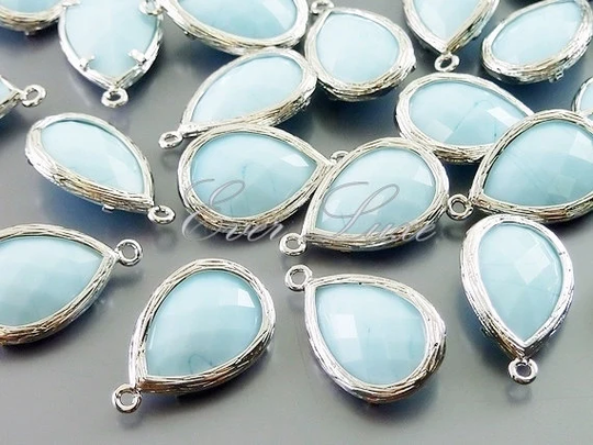 2 Marbleized Powder Blue/Pale Faceted Unique Glass Pendants, Beads, Charms 5060R-Pb