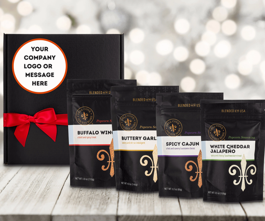 Personalized Spicy Popcorn Seasoning Gift Sets - 12 Corporate Holiday Gifts With Custom Logo, Employee Appreciation, Thank You Gifts Bulk