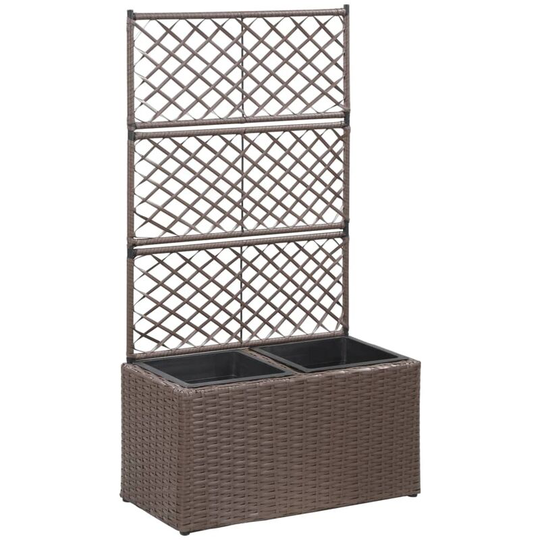 Trellis Raised Bed with 2 Pots 58x30x107 cm Poly Rattan Brown - Brown