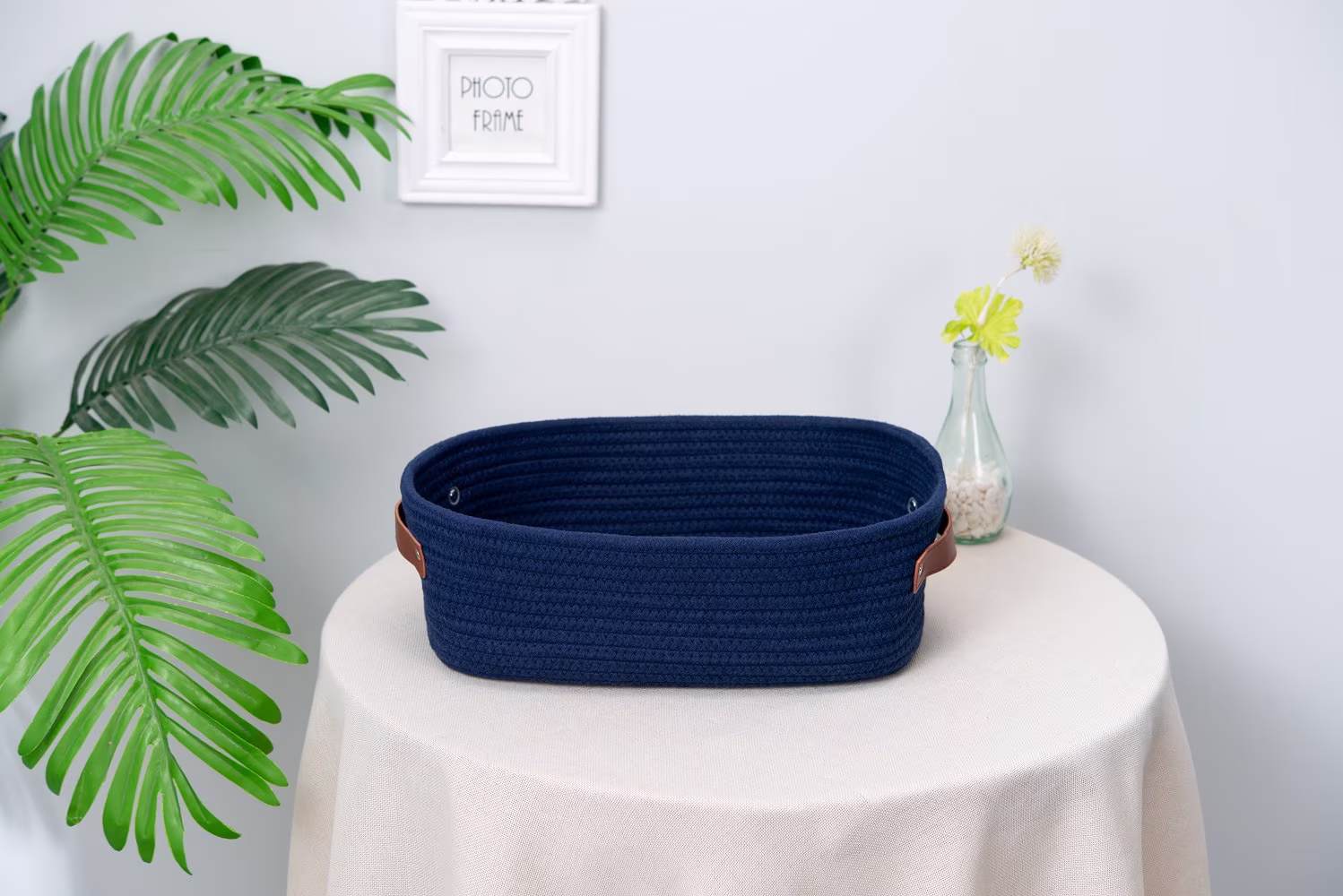 Blue Rope Storage Basket, Small Cosmetic/Bathroom/Tabletop Organizer, Gift Basket
