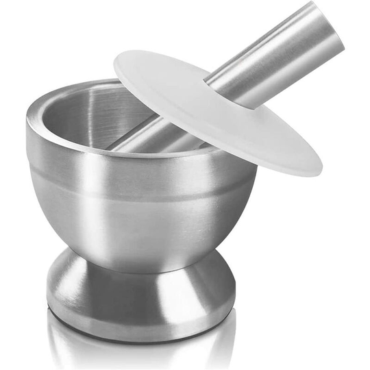 Mortar Pestle, 18/8 Stainless Steel Kitchen Mortar and Pestle for Garlic, Spices, Herbal Medicine, Pills