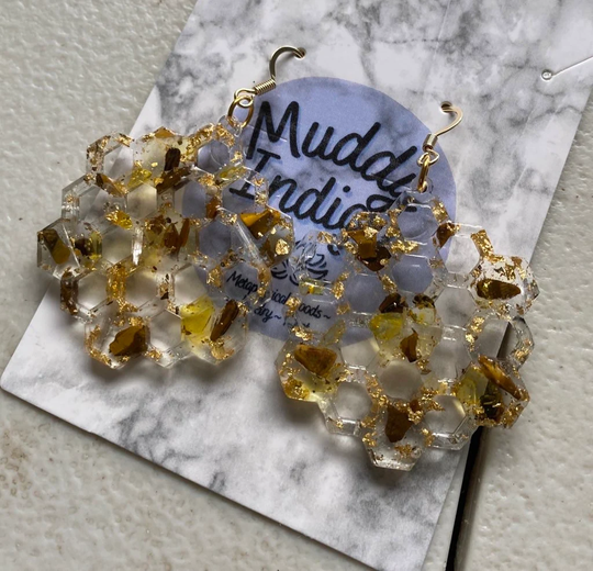 Honey Honey | Tigers Eye Gold Flake Honeycomb Earrings