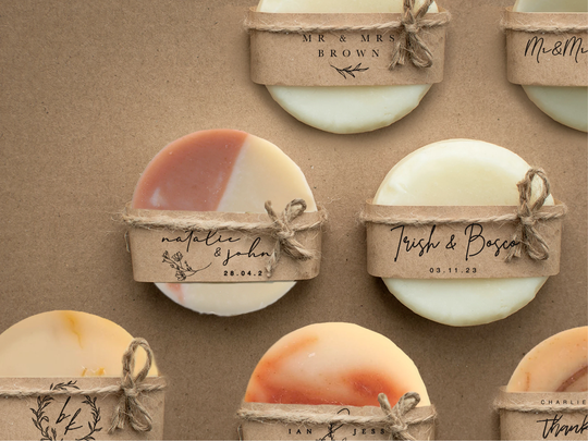 20 Round Handmade Organic Soap For Your Event Favour With Personalised Kraft Wrapper | Diy Natural & Sustainable Cruelty Free Oil
