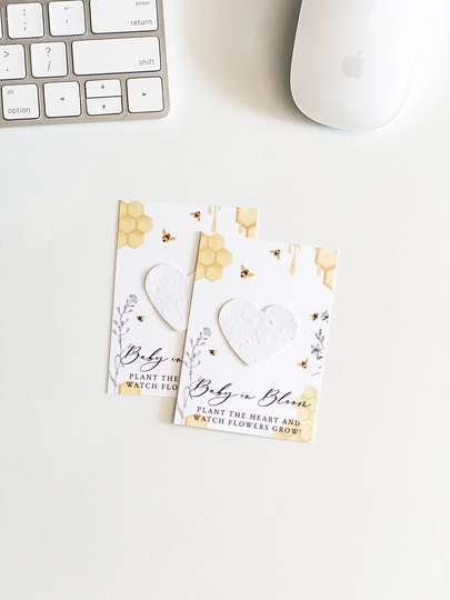 Grownotesâ„¢, Baby in Bloom Favor Cards, Seed Paper Yellow, Honeycomb, Bees, Plantable Favors, Shower Favor, Wallet Size, #60