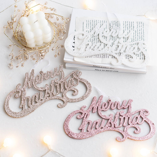 Ilovemilan - 3 Christmas plastic adhesive powder English letter card Christmas tree decoration letter card pendant 20.5*10cm