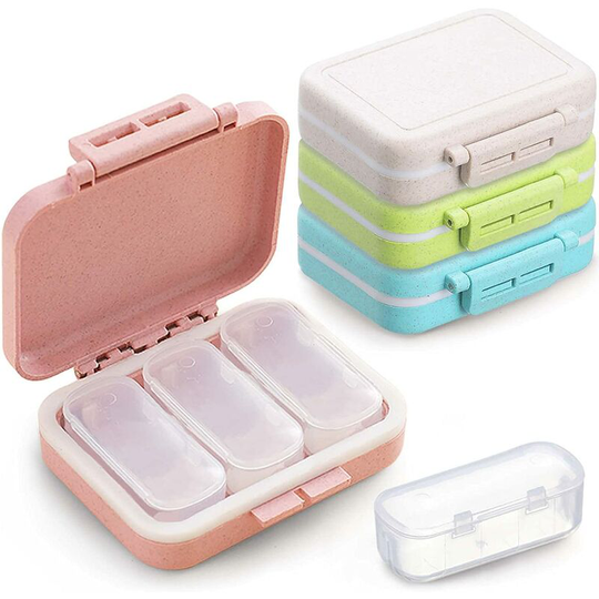Sun Flowergb - 4 Pack Travel Pill Box 3 Compartment Moisture-proof Small Portable Pill Box Daily Pocket Wallet Pill Box Cute Pill Holder Containers