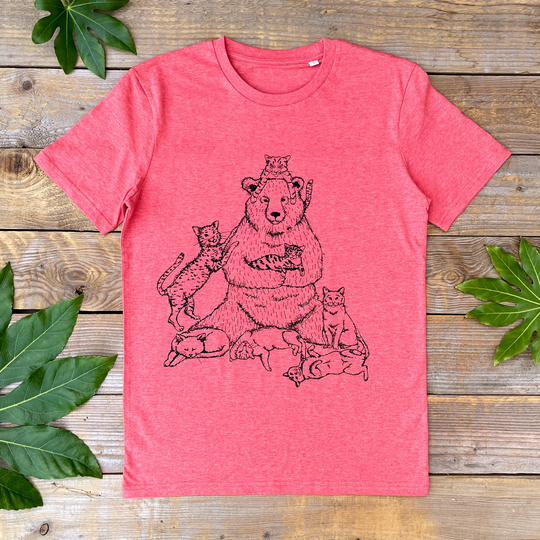 Bear & Cats T-Shirt, 100% Organic Cotton, Cat T-Shirt, Funny Tee, Men's Gift, Graphic Tee