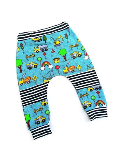 Organic Trucks & Diggers Baby Harems, Unisex Clothes, Toddler Kids Leggings, Colour Blocked Kids Rainbow Harems