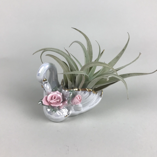 Vintage Small Swan Air Planter Dish in Pink, White, & Gold