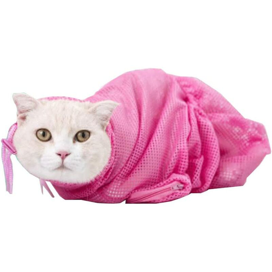 Cat Grooming Bag - Mesh Bag Polyester Mesh Bag for Shower Cat Restraint Bag for Showering, Cutting Nails, Giving Medicine - Pink