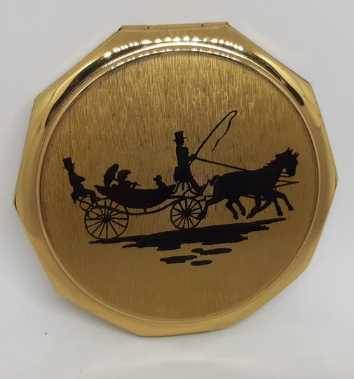stratton Powder Compact Horse & Carriage Silhouette Decagon 10 Sided 1960S