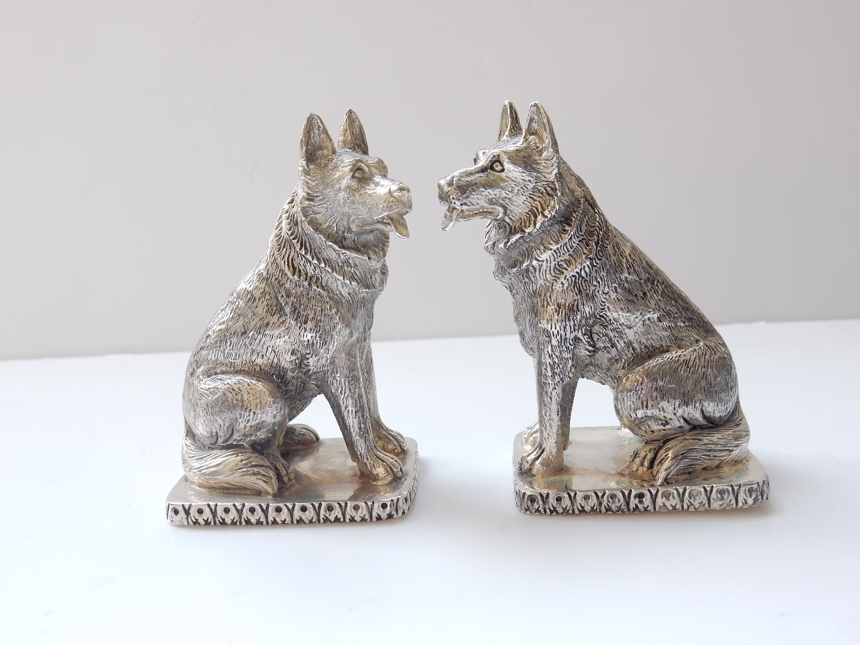 Continental Silver Alsatian Dog Salt & Pepper Pot Cruet Set Stamped 800