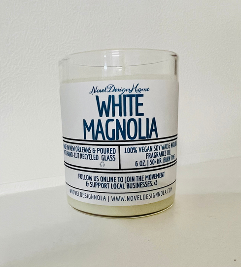 White Magnolia - Louisiana State Flower Scented Candle Made in New Orleans French Quarter Vegan Soy Wax Recycled Glass