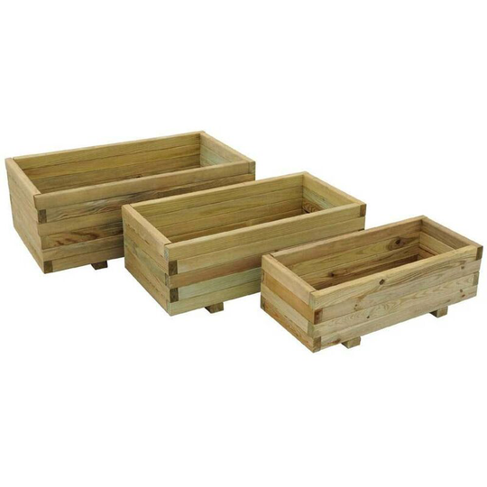 Durham Set of 3 Wooden Rectangular Garden Planters - Pressure Treated Patio Troughs