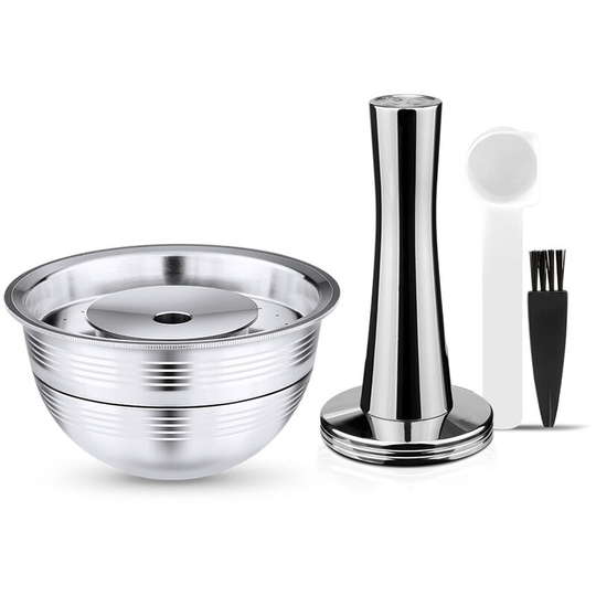 Stainless Steel Fillable Coffee Capsules Reusable Coffee Capsules Cup Filter Set, With Powder Tamper - With Powder Tamper
