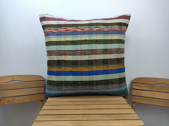 24x24 Kitchen Pillow, Wool Organic Vintage Kilim Boho Kids Bed Apartment 24-24Vt08