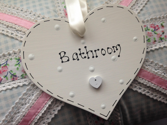 Bathroom, Toilet, Powder Room, Loo, En Suite, Salle De Bains ~ Handcrafted Shabby Chic Sign Heart Star Rectangle