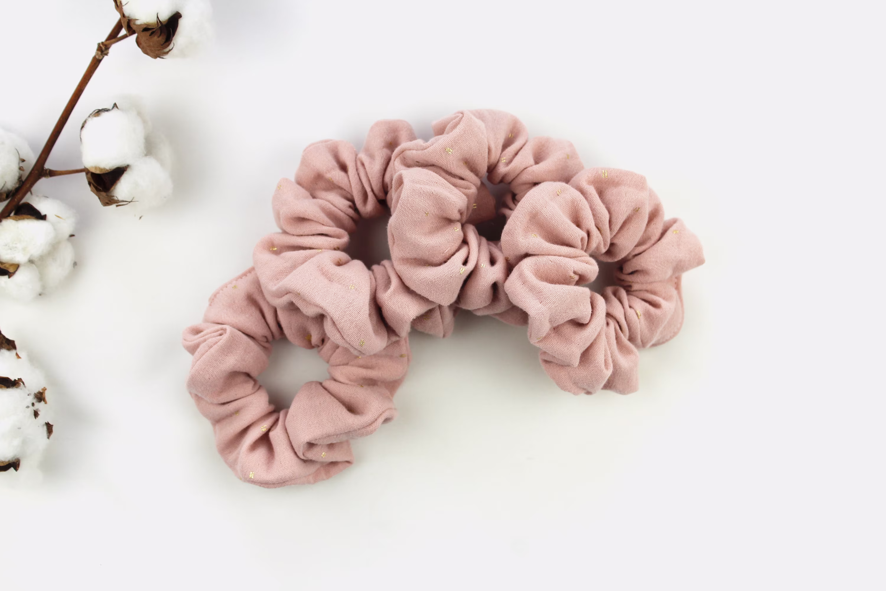 Scrunchies, Hair Ties Made Of Powder-Colored Muslin Fabric, Self-Sewn Accessories For Women