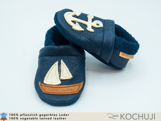 Organic Leather Slippers Anchor Ship/Personalizable Vegetable Tanned Various Sizes & Colours Slip-Ons