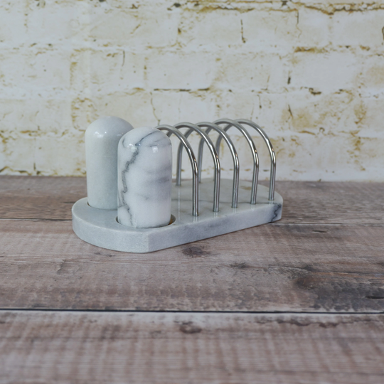 Vintage French Marble Toast Rack With Salt & Pepper Pots