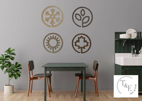 Four Seasons - Circle Wall Decor Wooden Art Decoration, Wood, Nature, Living Room, Bedroom, Dining Entrance Hallway