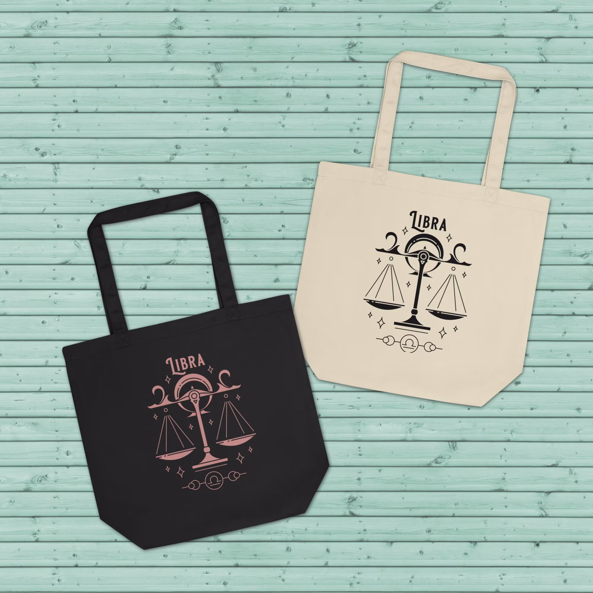 Libra Zodiac Eco Friendly Organic Cotton Canvas Reusable Tote Bag, Astrology Market Shopping Horoscope Witchy Sustainable Gift