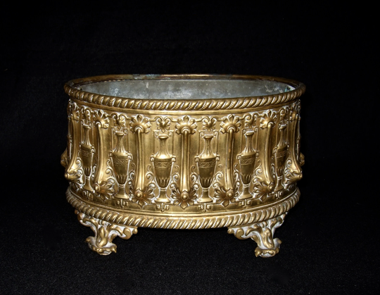 Antique French Napolean Lll Gilt Repousse Brass Wine Cooler , Jardiniere Circa 1860