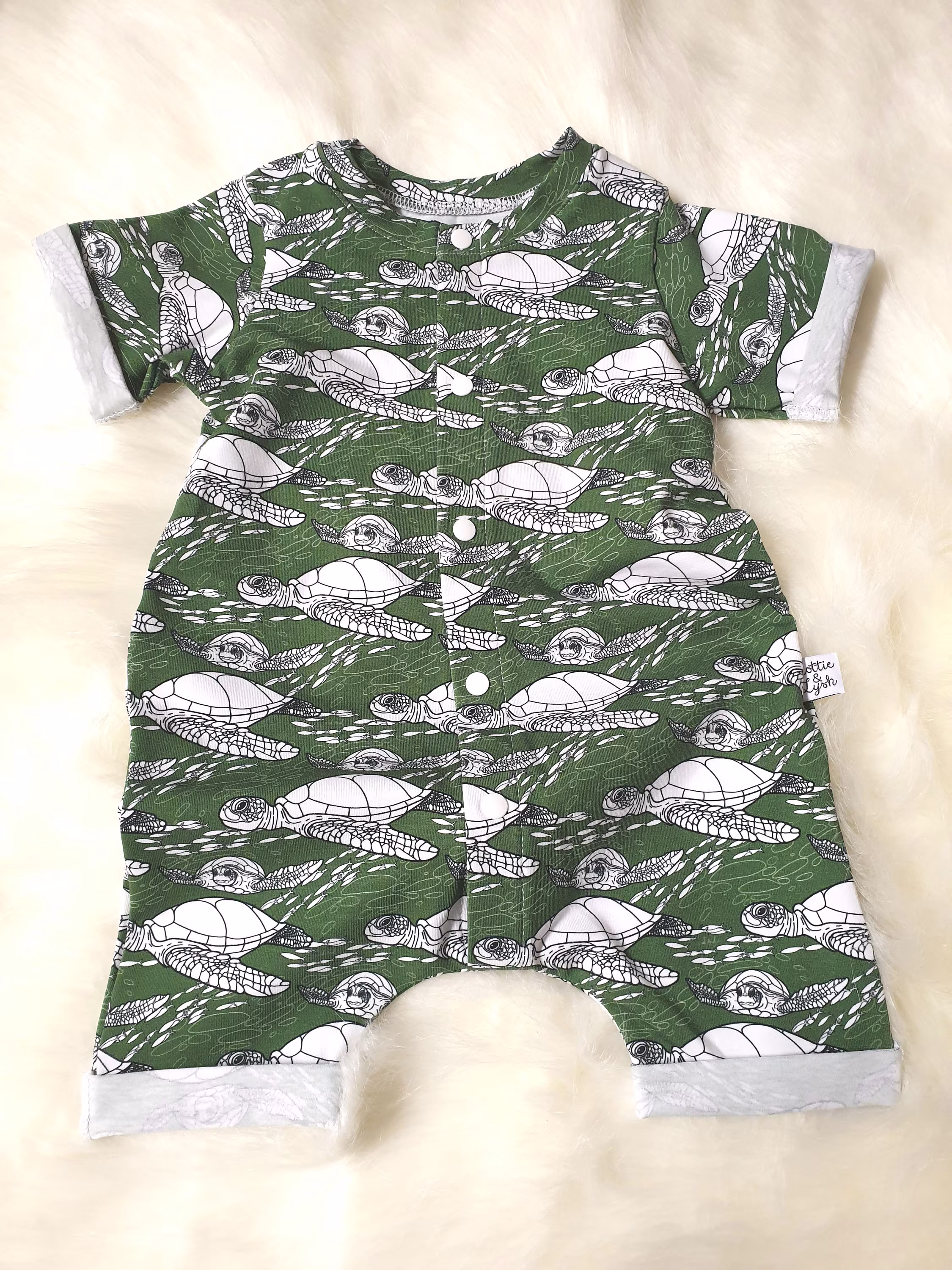 Organic Baby Romper - Turtle Onsie Baby Girl Outfit Newborn Long Toddler Kids Sealife