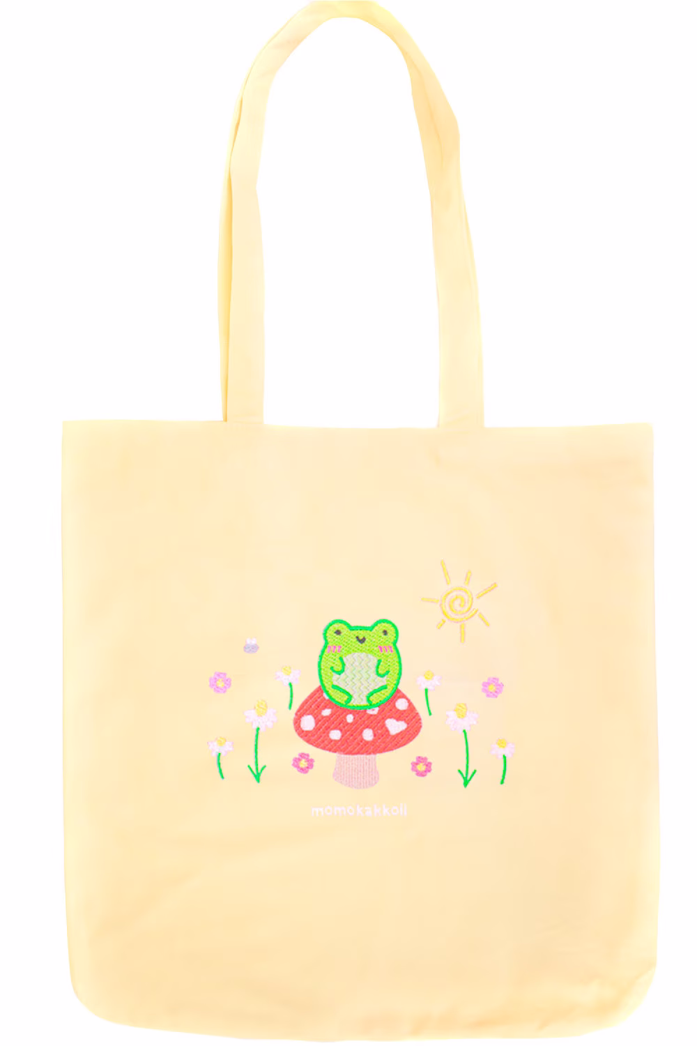 Organic Cotton Froggy & Nature Embroidered Tote Bag Cute Adorable Froggie Phrog Kawaii Pastel Aesthetic Cottagecore By Momokakkoii