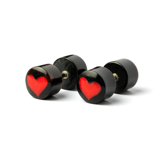 Coral Heart Fake Plugs Earrings, Organic Black Gauge Jewelry, Valentines Gift