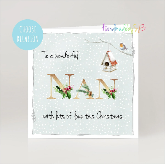 Nan/Nana/Nanny Christmas Card, "To A Wonderful' Greeting 6" X 6
