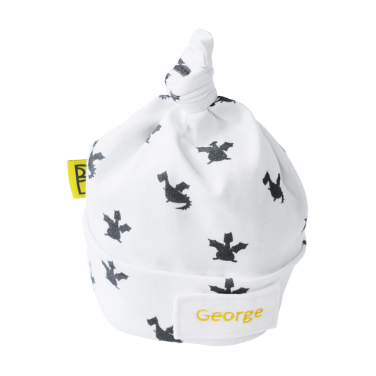 Welsh Organic Cotton Beanie With Our Playful Slate Grey Dragons
