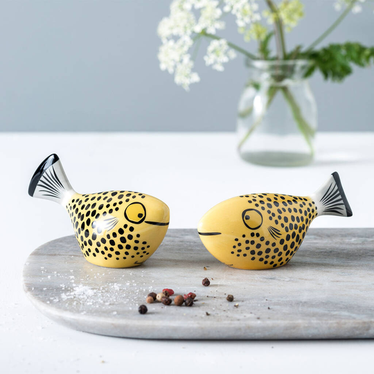 Handmade Fish Salt And Pepper Shakers In Orange