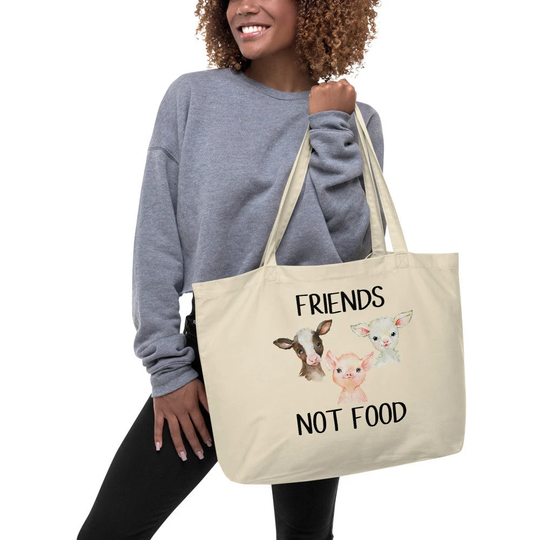 Eco Tote Bag, Vegan Friends Not Food, Organic Cotton Gift For Her, Vegan, Vegetarian Gifts, Shopping Bag